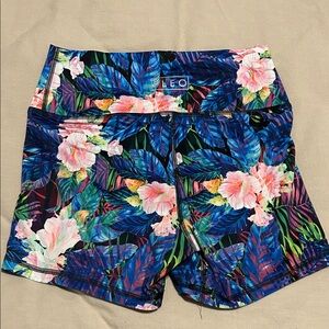 FLEO Floral Print High Waisted Workout Shorts